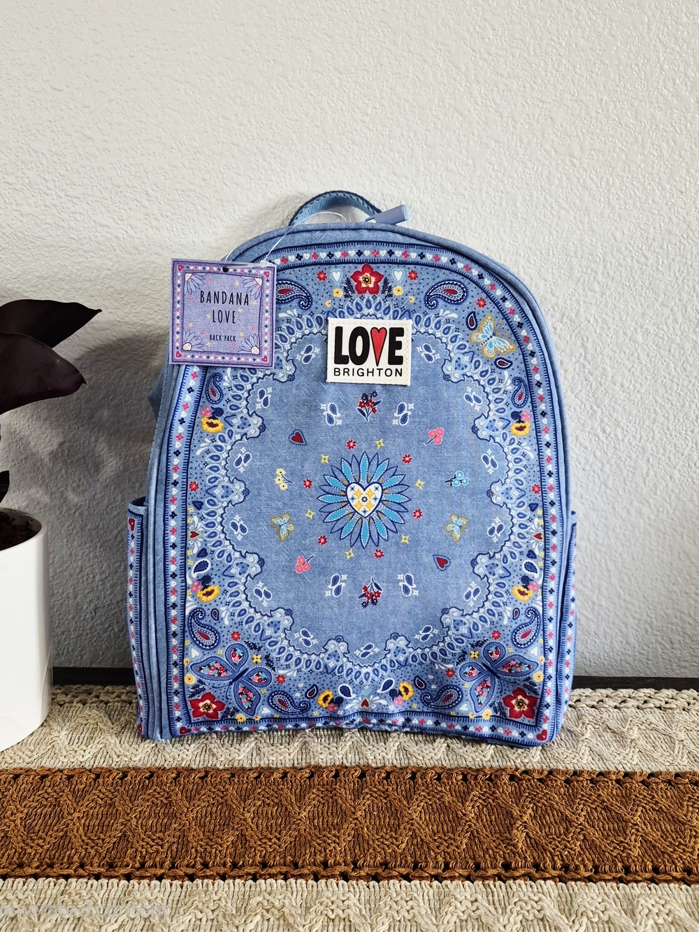 Brighton Blue Bandana-Print Mini Backpack with Floral Accents